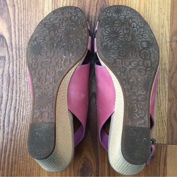 Authentic Ugg pink leather wedge sandals size 8 - Picture 4 of 4